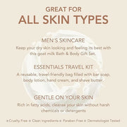 Dionis Goat Milk Skincare 4 Piece Goat Milk Travel Set for Men - Hydrating Bar Soap, Shave Butter, Hand & Body Cream - Ced...