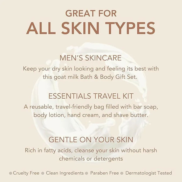 Dionis Goat Milk Skincare 4 Piece Goat Milk Travel Set for Men - Hydrating Bar Soap, Shave Butter, Hand & Body Cream - Ced...