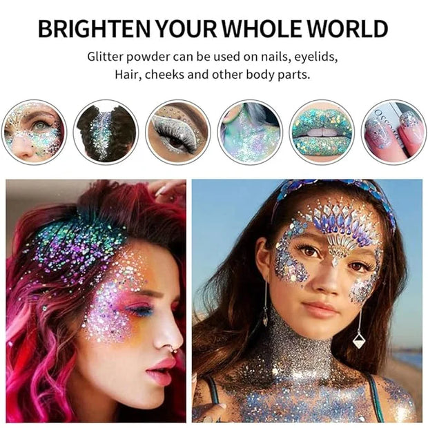 Glitter Eyeshadow Palette - Shimmer Purple Pink Blue Colorful Eyeshadow, Lip Face Eye Glitter Makeup - Lasting Waterproof ...