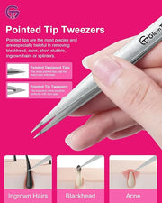 Expert Slant and Point Tip Tweezer Set with Exclusive Travel Case, GlamTweeler Sharp & Precision Tweezer Set for Eyebrows,...