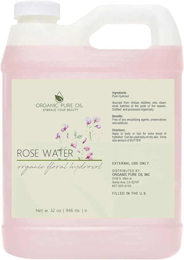 32 oz Rose Hydrosol Water – 100% Pure Rosewater Spray Mist Bulk – Hydrating Face Toner Rose Water for Skin and Hair Linen ...
