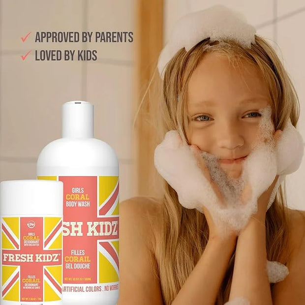 Fresh Kidz Body Wash 16.9 fl.oz. and Stick Deodorant 2.65 oz for Kids and Teens - Girls "Coral" Set - Product Image