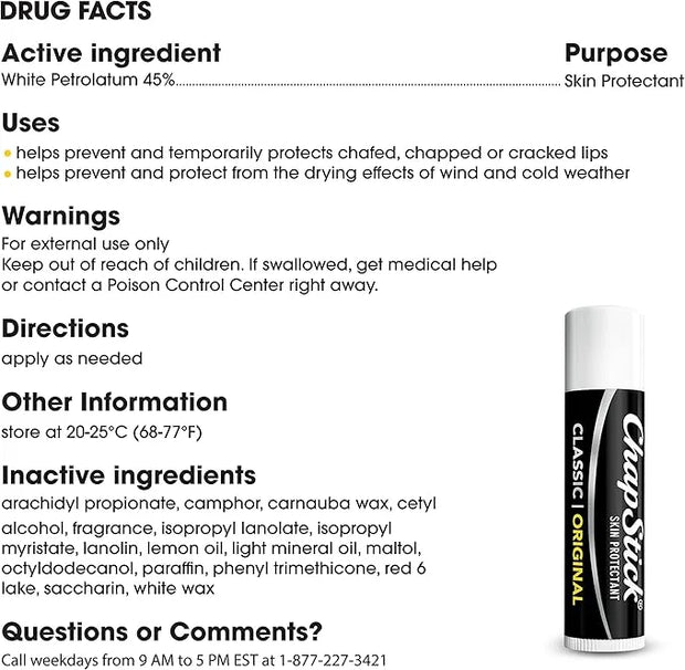 ChapStick Classic Original Lip Balm Tubes,