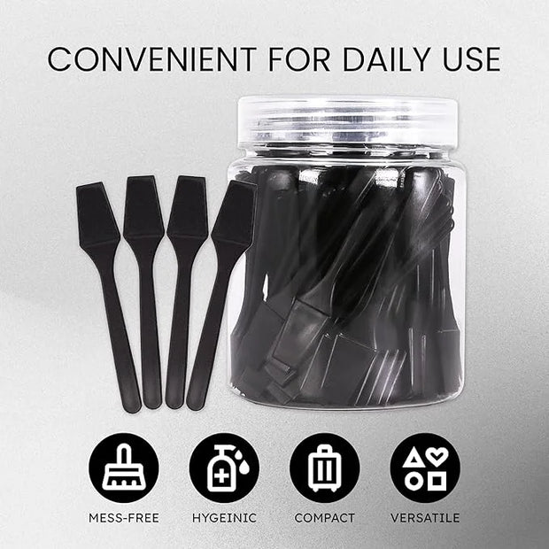 100 Pieces Cosmetic MakeUp Disposable Plastic 2.5" Spatulas For Skin Care Facial Cream Mask Spatula (BLACK) - Product Image