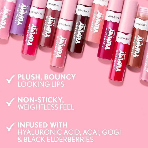COVERGIRL Clean Fresh Yummy Lip Gloss, Sunrise Blush, Hydrating, Non-Sticky, Hyaluronic Acid, Glassy Shine, 0.33oz - Produ...
