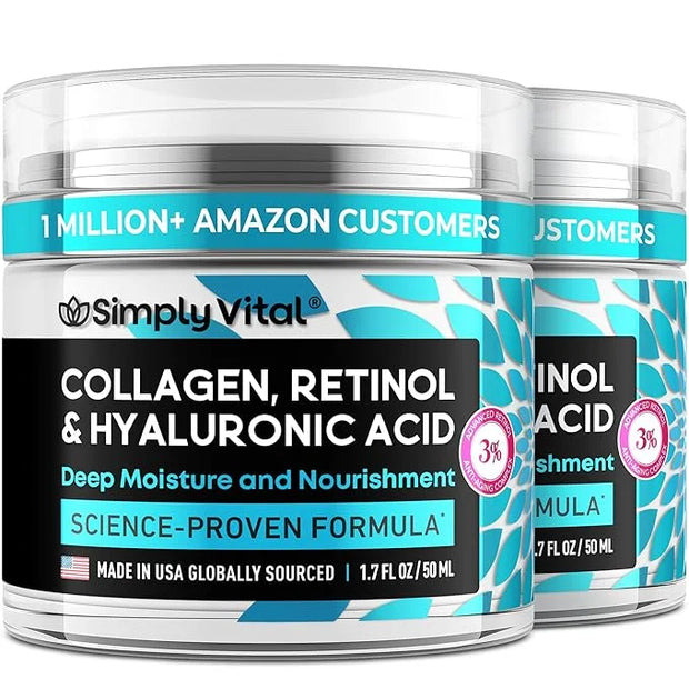 SimplyVital Collagen Face Moisturizer - Anti-Aging Retinol Cream for Face, Neck & Décolleté with Hyaluronic Acid - Made in...