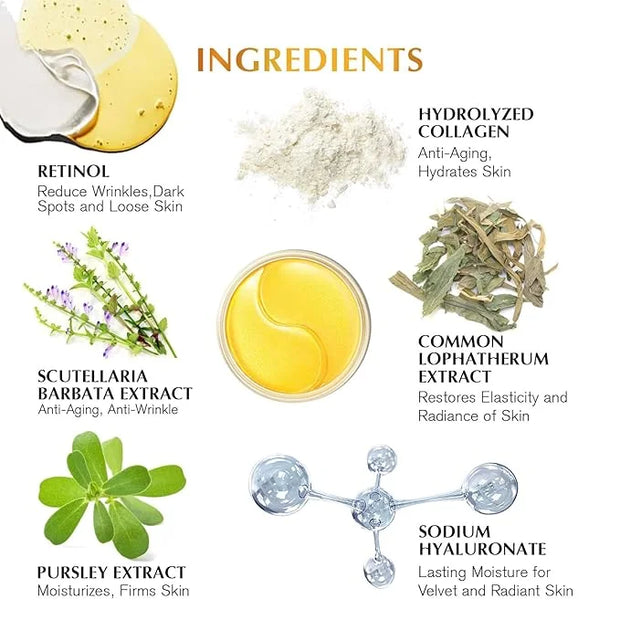 Enaskin Naturals Under Eye Patches Dark Circles Under Eye Masks for Puffiness - 24K Gold Eye Gel Pads Retinol Collagen Hya...