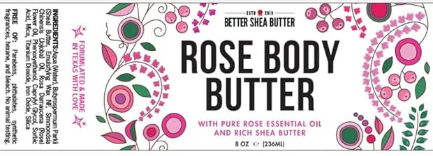 Rose Body Butter for Dry Skin with Whipped Shea Butter and Pure Essential Oil | Ultra Hydrating Rose Lotion for Women | Al...