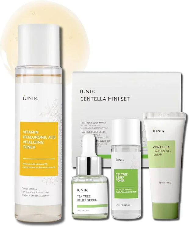 iUNIK Centella Mini Set & Vitamin C Face Toner Travel Friendly Trial Kit Intense Calming Soothing Serum Ampoule Moisturize...