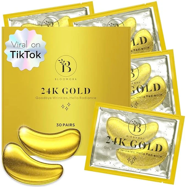 24K Gold Under Eye Patches (30 Pairs) Under Eye Patches for Dark Circles, Under Eye Patches for Puffy Eyes and Dark Circle...