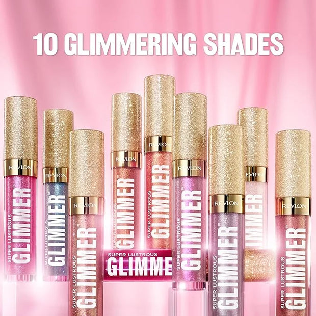 Revlon Super Lustrous Glimmer Gloss, Non-Sticky Lip Gloss, High-Shine Finish, Plant-Based Glitter, 002 Pink Prisma, 0.13 f...