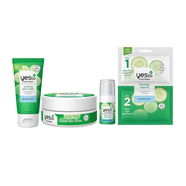 Yes To Cucumbers Sensitive Skin Set – Cooling Jelly Mask, Depuffing Under Eye Masks, Two-Step Eye Kit, - Product Image