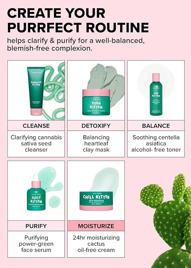 I DEW CARE Heartleaf Face Cream - Chill Kitten | Moisturizer with Moringa Seed, Prickly Pear, Aloe Vera Gel, Cactus Oil-Fr...