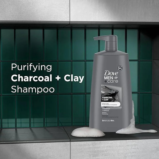 DOVE MEN + CARE Shampoo Charcoal + Clay 3 Count For Healthy-Looking Hair Naturally Derived Plant Based Cleansers 25.4 oz -...