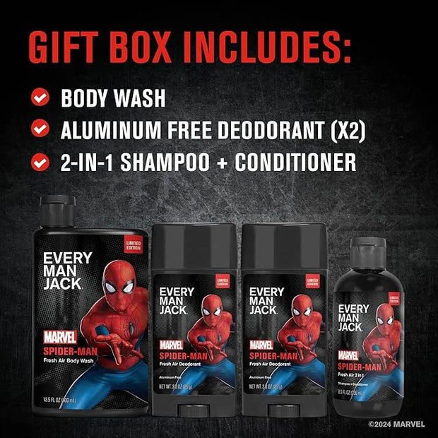 Every Man Jack Spider-Man Body Set - Perfect for Every Guy & Marvel-Lover - Bath and Body Marvel Gift Set with Clean Ingre...