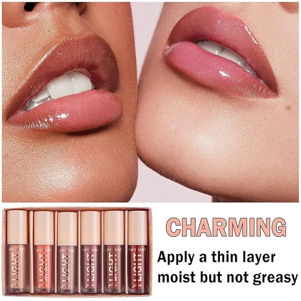 CAHIUYOA Light Lipgloss 6PCS Lip Gloss Set,Nude Pink Lip Gloss Kit Shine Glossy and Moisturizing,Lip Plumping Lip Gloss Pa...