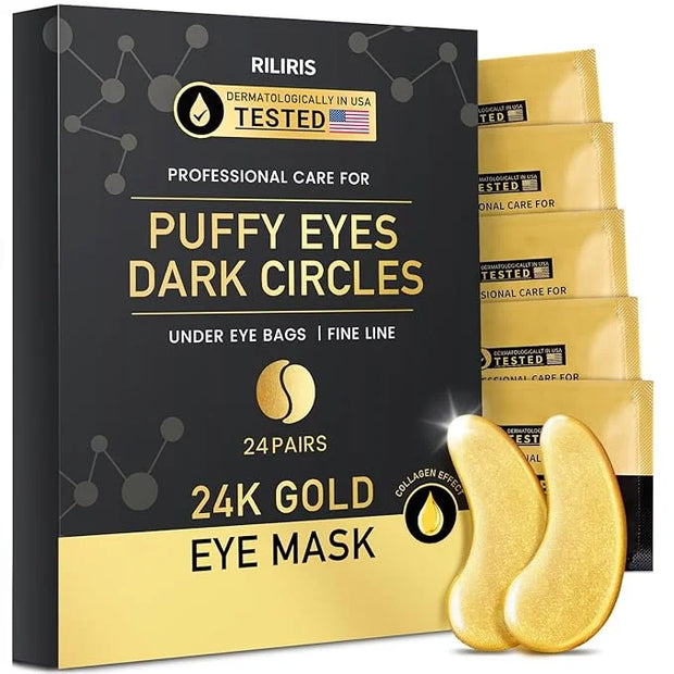 Under Eye Patches (24Pairs) - Golden Eye Mask with Collagen, Cooling Eye Care for Wrinkles, Puffy Eyes & Dark Circles, Ski...