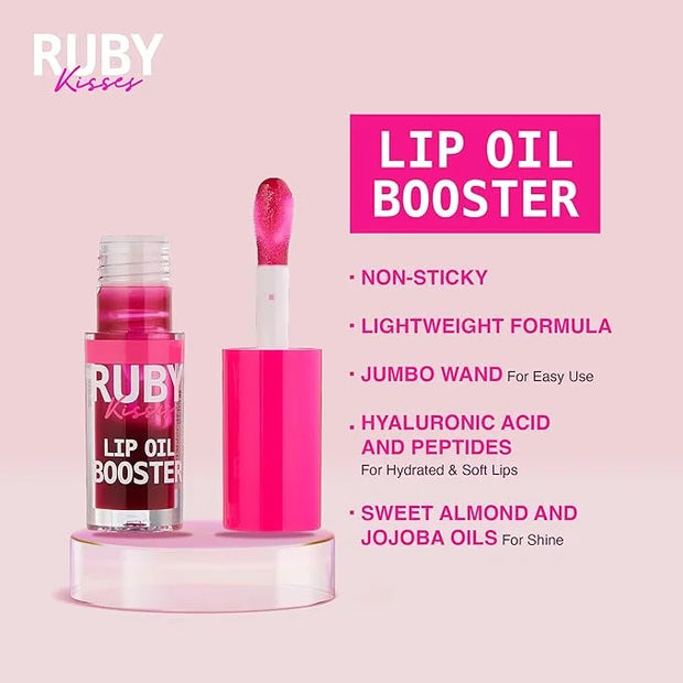 Ruby Kisses Lip Oil Booster, Hydrating Lip Gloss with Nourishing Natural Oil Blend, Jumbo Wand for Easy Application, Non-S...