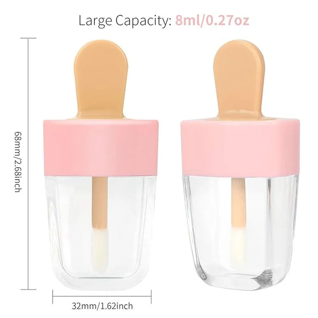RONRONS Lip Gloss Tubes, 15 Pieces Pink Ice-cream Shaped Empty Lip Gloss Containers Cute Mini Lipgloss Tubes with Wand for...
