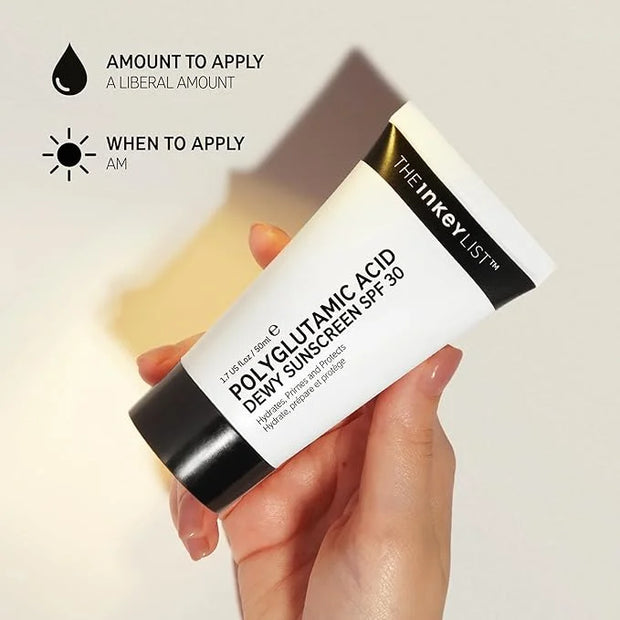 The INKEY List Dewy Sunscreen SPF 30, Lightweight and Non-Greasy Sunscreen Formula with Polyglutamic Acid, Glycerin and Sq...