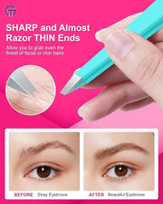 Expert Eyebrow Hair Removal Tweezer with Leather Case, GlamTweeler High Precision Slant Tip Stainless Steel Tweezers for M...
