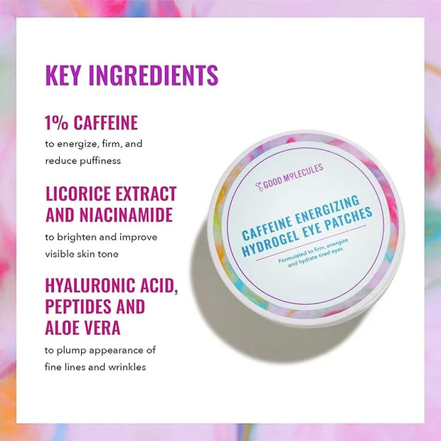 Good Molecules Caffeine Energizing Hydrogel Eye Patches - Eye Mask with Hyaluronic Acid Hydrate and Reduce Puffiness - Pac...