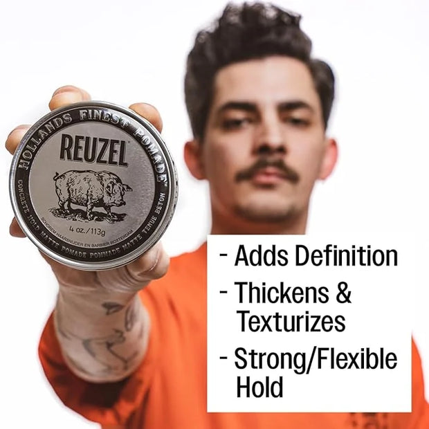 REUZEL Concrete Matte Pomade, Strong All Day Hold, Water Soluble Styling, No Shine and Flake Free, Easy To Wash Out, For A...