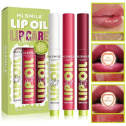 3 Colors Fat Lip Oil, Click Slick Moisturizing and Long-lasting Lip Balm, Non-stick and High Pigment Lip Glow Oil, Lightwe...