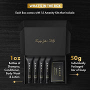 Infuse Black Amenity Kit | Boxed Hotel Toiletries | Bulk Set 1 oz Travel Size Shampoo, Conditioner, Lotion, Body Wash & Cl...