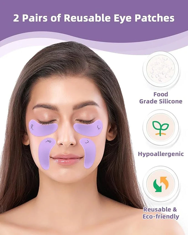 2 Pairs Reusable Under Eye Wrinkle Patches Silicone Mask, Plump Fine Lines & Wrinkles, with Metal Eye Cream Applicator, Ti...
