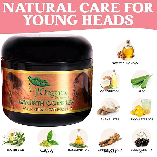 J'Organic Solutions Natural Kid's Hair Growth Stimulator (Hair Grease) with Lanolin, Sweet Almond Oil, and Castor Oil for ...