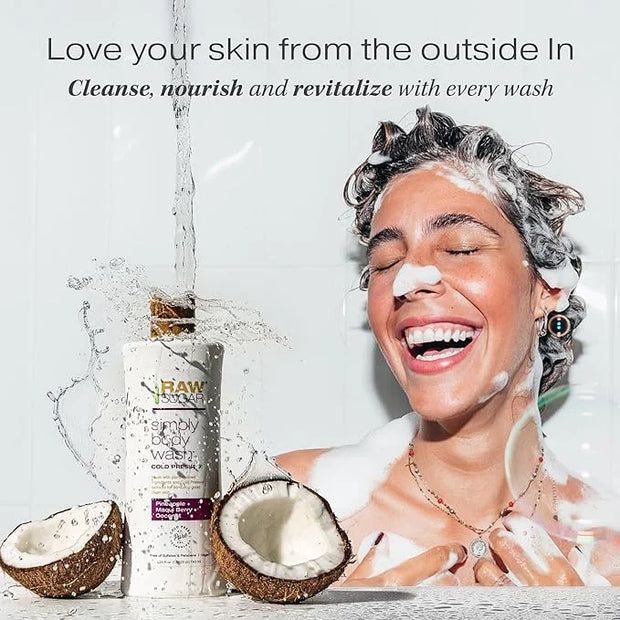 RAW SUGAR Simply Body Wash - Pineapple + Maqui Berry + Coconut, Moisturizing & Brightening Bath & Shower Gel, Sulfate-Free...