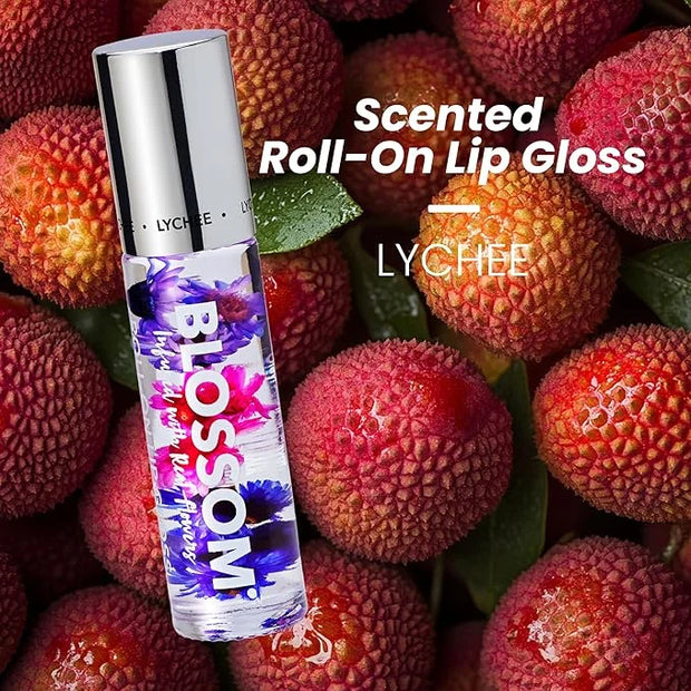 Blossom Roll on Lip Gloss, Scented Clear High Shine Moisturizing Lip Oil, Non Sticky, Infused with Real Flowers, Made in U...