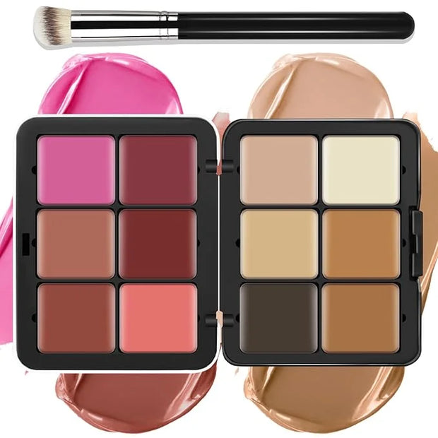 12 Colors Cream [Blush Contour Concealer] Makeup Palette for Cheeks - All in One Makeup Palette Kit with Brush, Natural Ma...