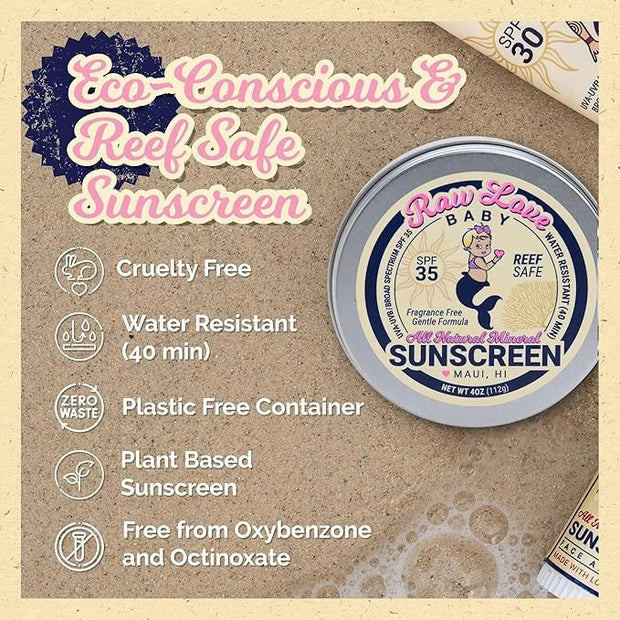 Raw Love Baby Sunscreen 0-6 Months & Up | Babies, Infant, Toddler, Kids Natural Mineral Sunscreen | Sensitive Skin, Fragra...