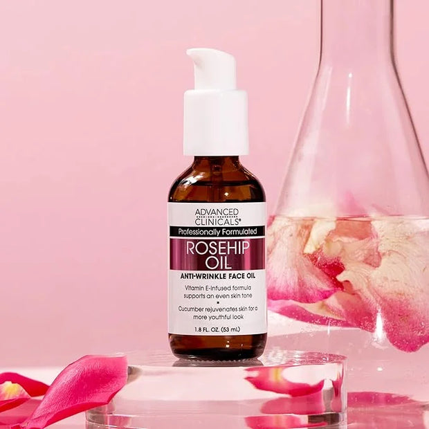 Advanced Clinicals Rosehip Oil For Face With Vitamin E + Botanicals Helps Improve Look Of Dark Spots, Wrinkles, Fine Lines...