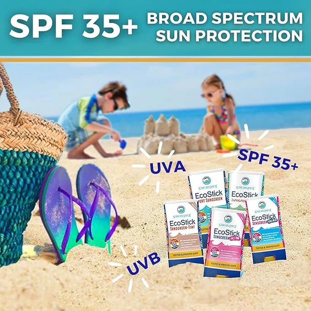 STREAM2SEA EcoStick SPF 35 Mineral Sunscreen Stick, Sweat Water Resistant Sunblock, USDA Approved Biodegradable Paraben Fr...