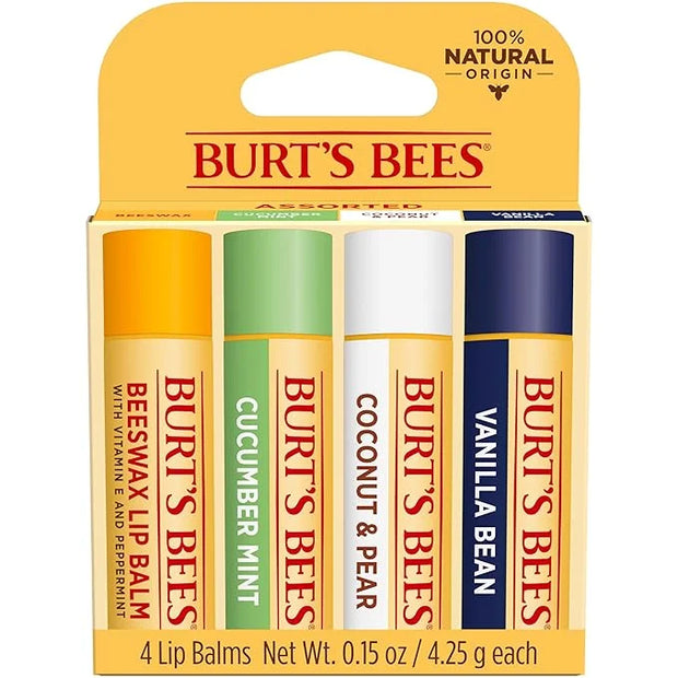 Burt's Bees Lip Balm - Beeswax, Cucumber Mint, Coconut & Pear, and Vanilla Bean Pack, With Responsibly Sourced Beeswax, Ti...