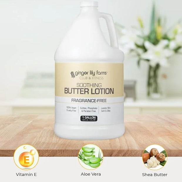 Ginger Lily Farms Club & Fitness Soothing Butter Lotion for Dry Skin, 100% Vegan & Cruelty-Free, Fragrance Free, 1 Gallon ...