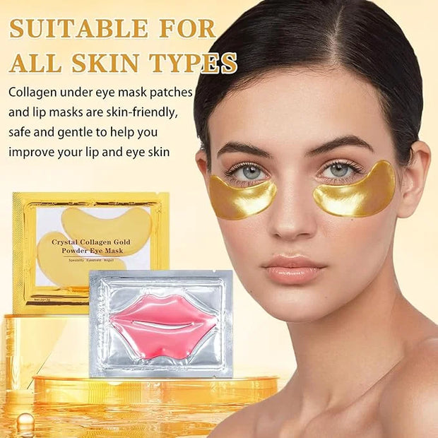 CAHIUYOA 30PCS Lip Mask and Under Eye Masks Set,Pink Lip Masks for Dry Lips 24K Gold Eye Patches for Puffy Eyes,Effective ...