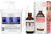 Advanced Clinicals 10% Glycolic Acid + Lactic Acid Body Lotion Moisturizer + AHA Glycolic Acid Face Serum 2pc Exfoliating ...