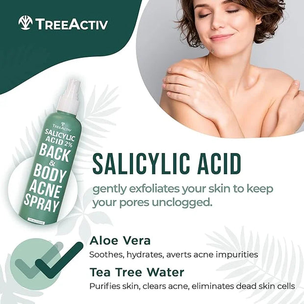 Salicylic Acid Back & Body Acne Spray, Back Acne Solution For Women And Men, Acne Body Spray with Tea Tree Oil, Fast-Dryin...