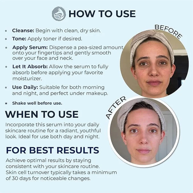 Peptides Serum for Face - Collagen Booster - Anti-Aging - Tighten Lift Hydrate & Plump All Skin Types, Reduce Fine Line & ...