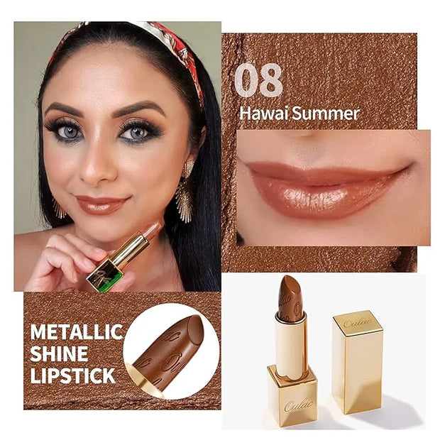 Oulac Dark Brown Lipstick for Women with Metallic 3D Shine Lightweight Hydrating Formula, High Impact Lip Color, Vegan Bea...
