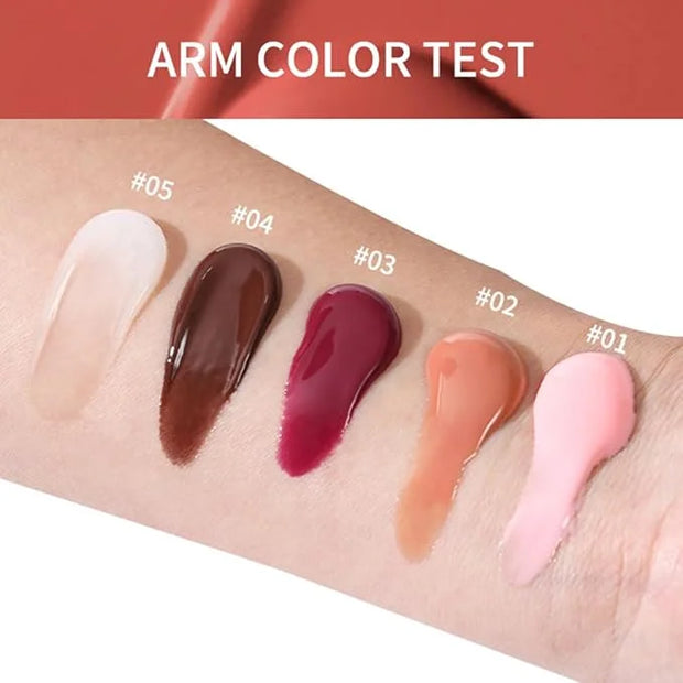 5Pcs Hydrating Lip Gloss Set: Long-lasting, Non-sticky Shiny Jelly Lip Gloss with Glitter Plumping Effect in Nude Shades f...