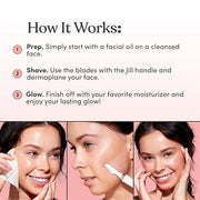 Jill Dermaplane Razor Trial Kit | Facial Hair Removal Dermaplaning Kit Includes 1 Shave Wand, 2 Dermaplane Razors & Cleani...
