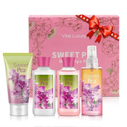 Sweet Pea Bath & Body Kit, 3 Fl Oz, Ideal Skincare Gift Home Spa Set, Includes Body Lotion, Shower Gel, Body Cream, and Fr...