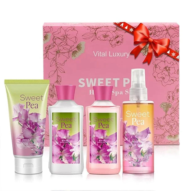 Sweet Pea Bath & Body Kit, 3 Fl Oz, Ideal Skincare Gift Home Spa Set, Includes Body Lotion, Shower Gel, Body Cream, and Fr...