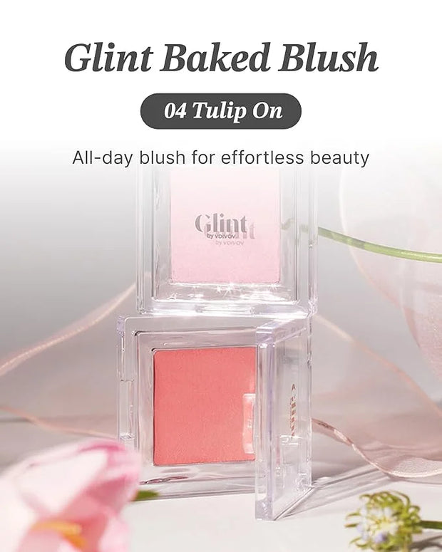 Glint Baked Blush (Tulip On, 0.08oz) - Long-Lasting, All-Day Face Blush Powder for a Natural Look. Korean Skin Care, Korea...