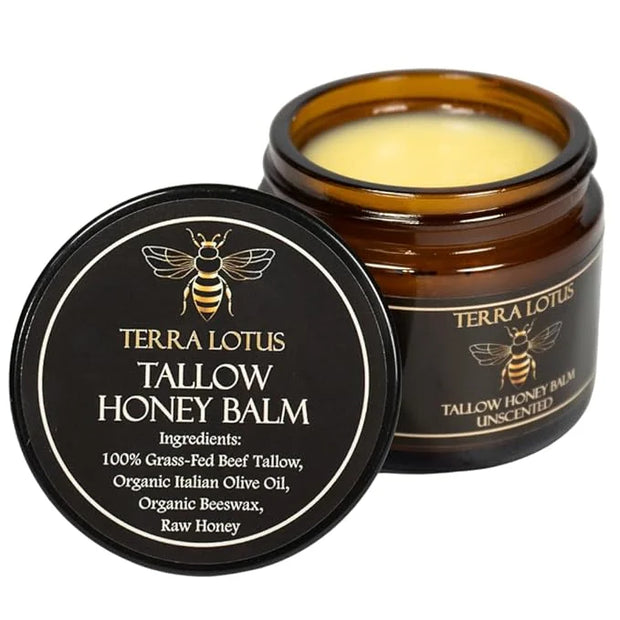 Organic Grass-Fed Beef Tallow Balm with Raw Honey - Moisturizing Cream for Soft, Smooth Skin - Handmade All-Natural Moistu...